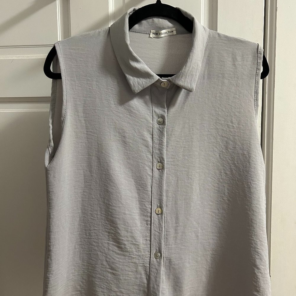 Sleeveless Stone Gray button down